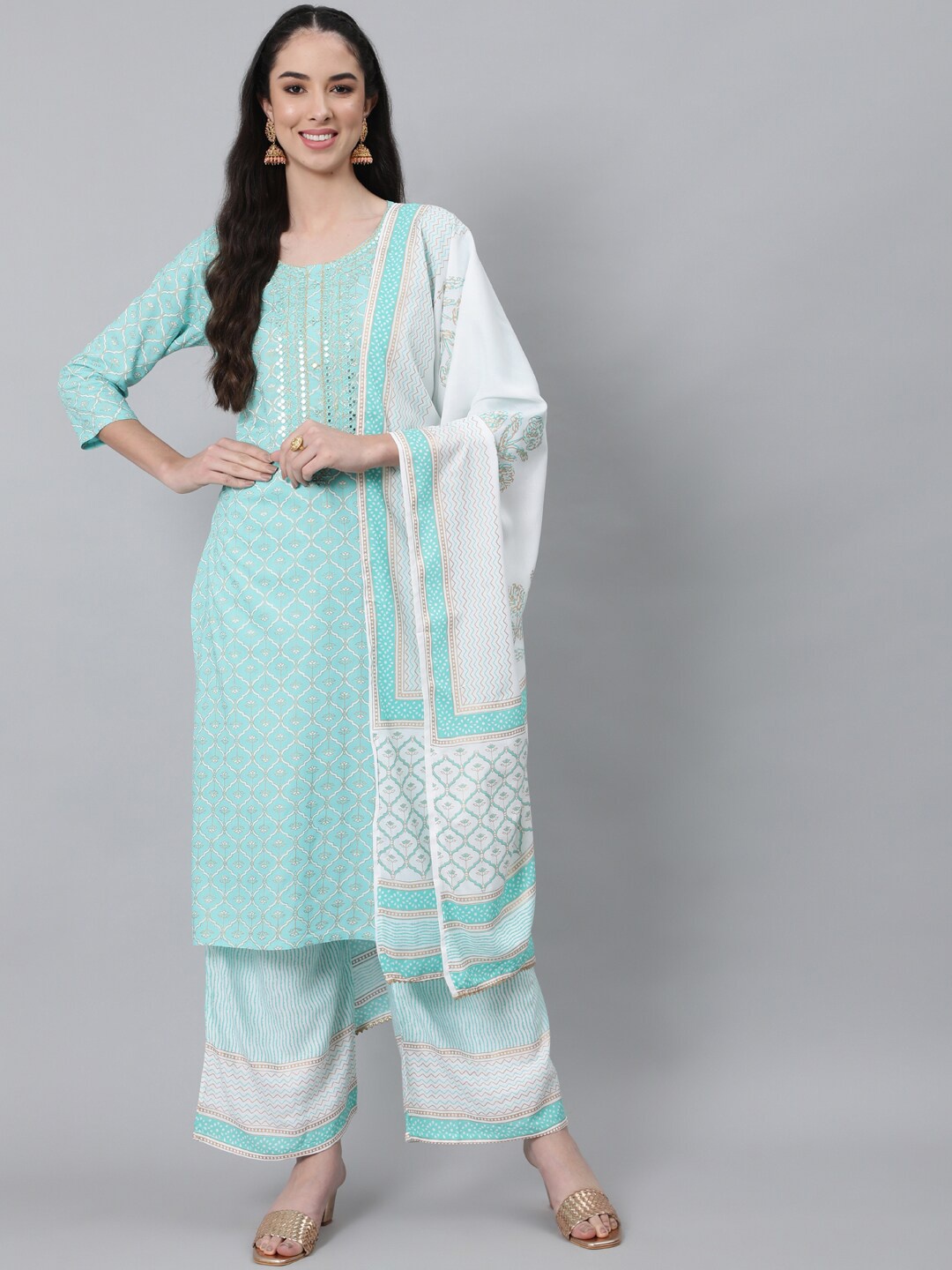 

Anubhutee Women Blue Pure Cotton Kurta with Palazzos & With Dupatta