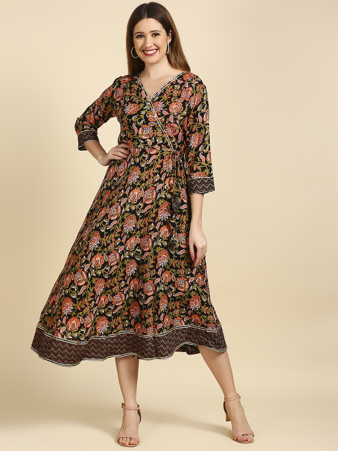 

Anubhutee Black Floral A-Line Midi Dress