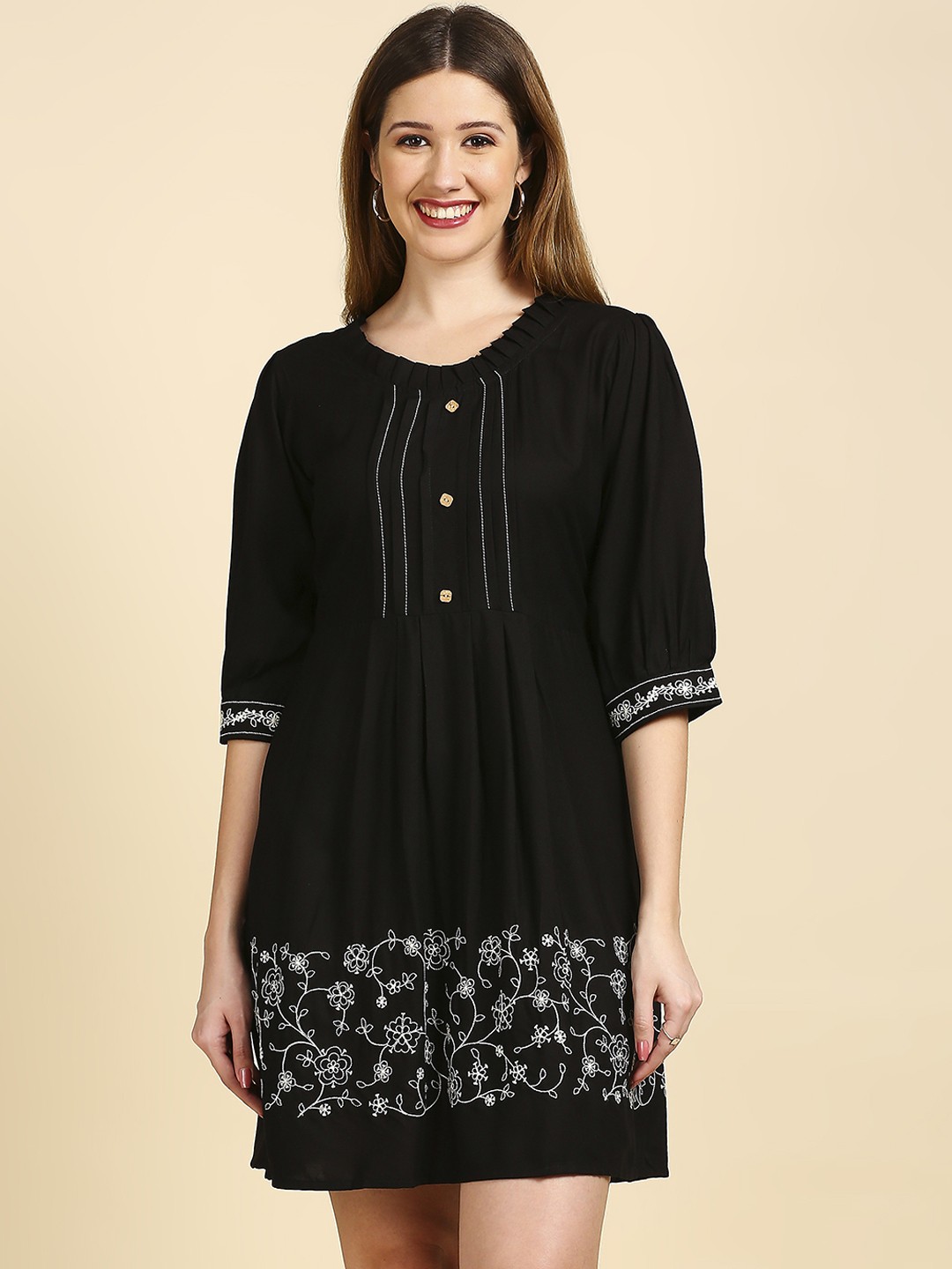 

Anubhutee Black Floral A-Line Dress