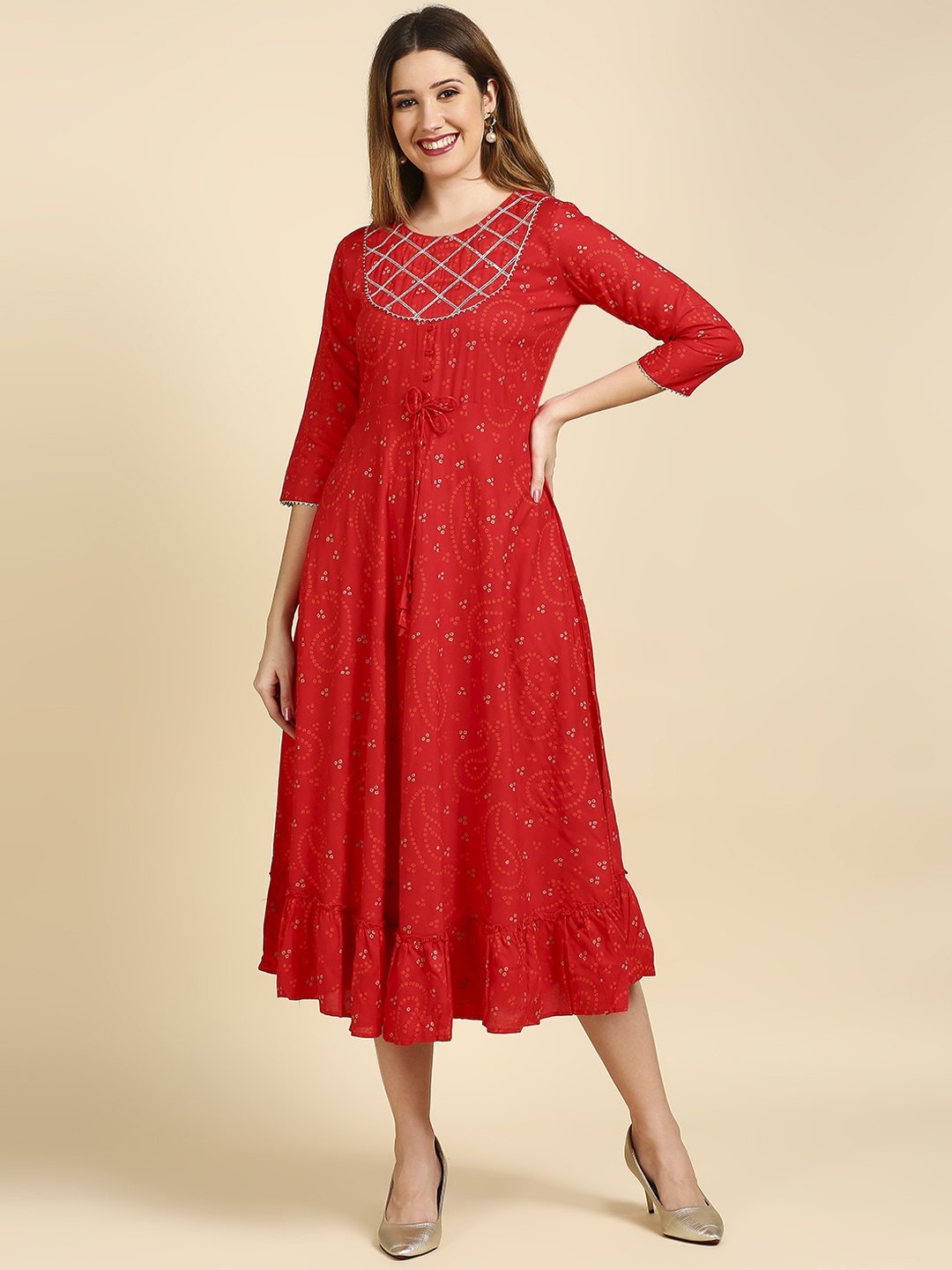 

Anubhutee Women Red Ethnic Motifs Maxi Dress