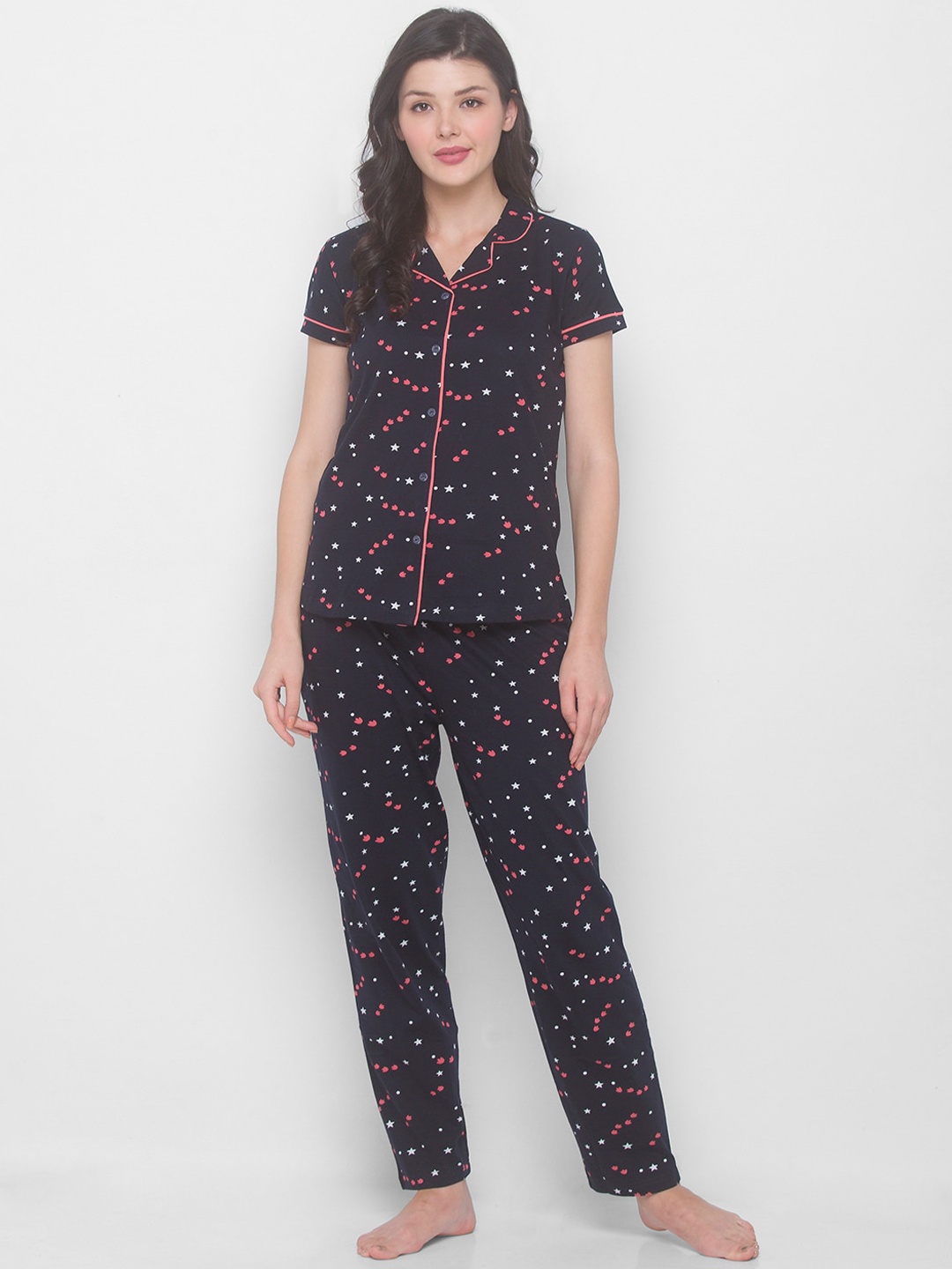

AV2 Women Navy Blue Printed Night suit