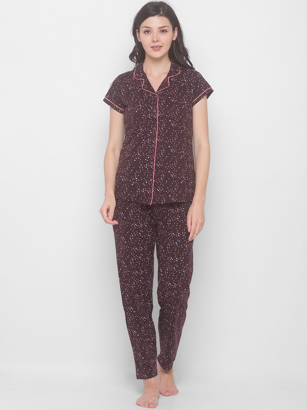 

AV2 Women Brown & Pink Printed Pure Cotton Night suit