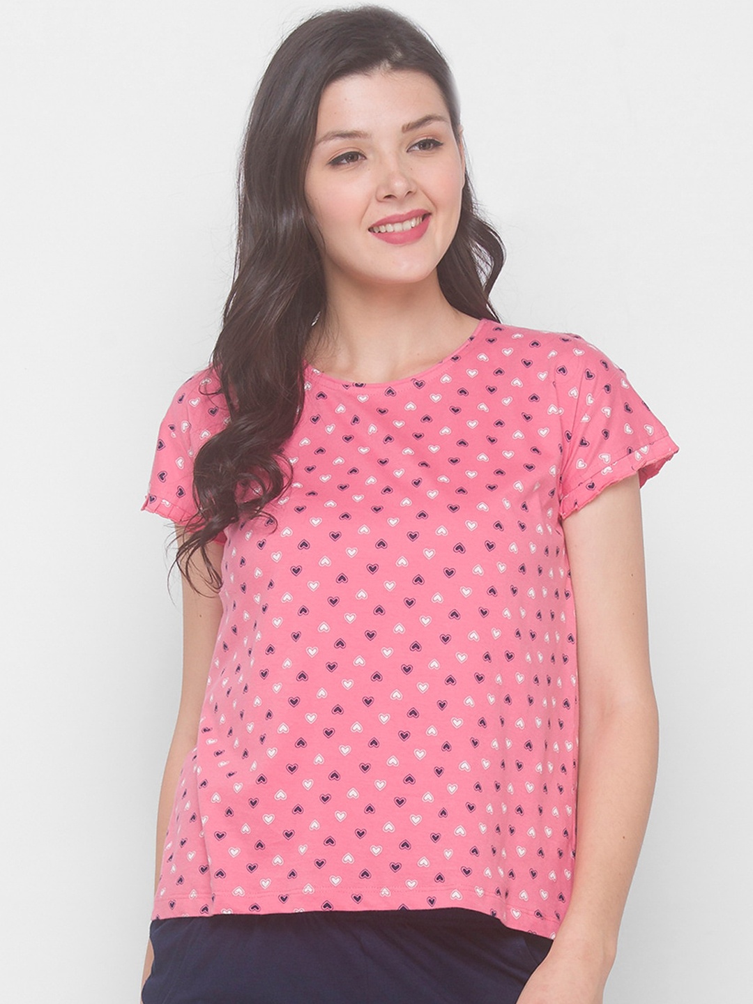 

AV2 Women Pink & Navy Blue Printed Night suit