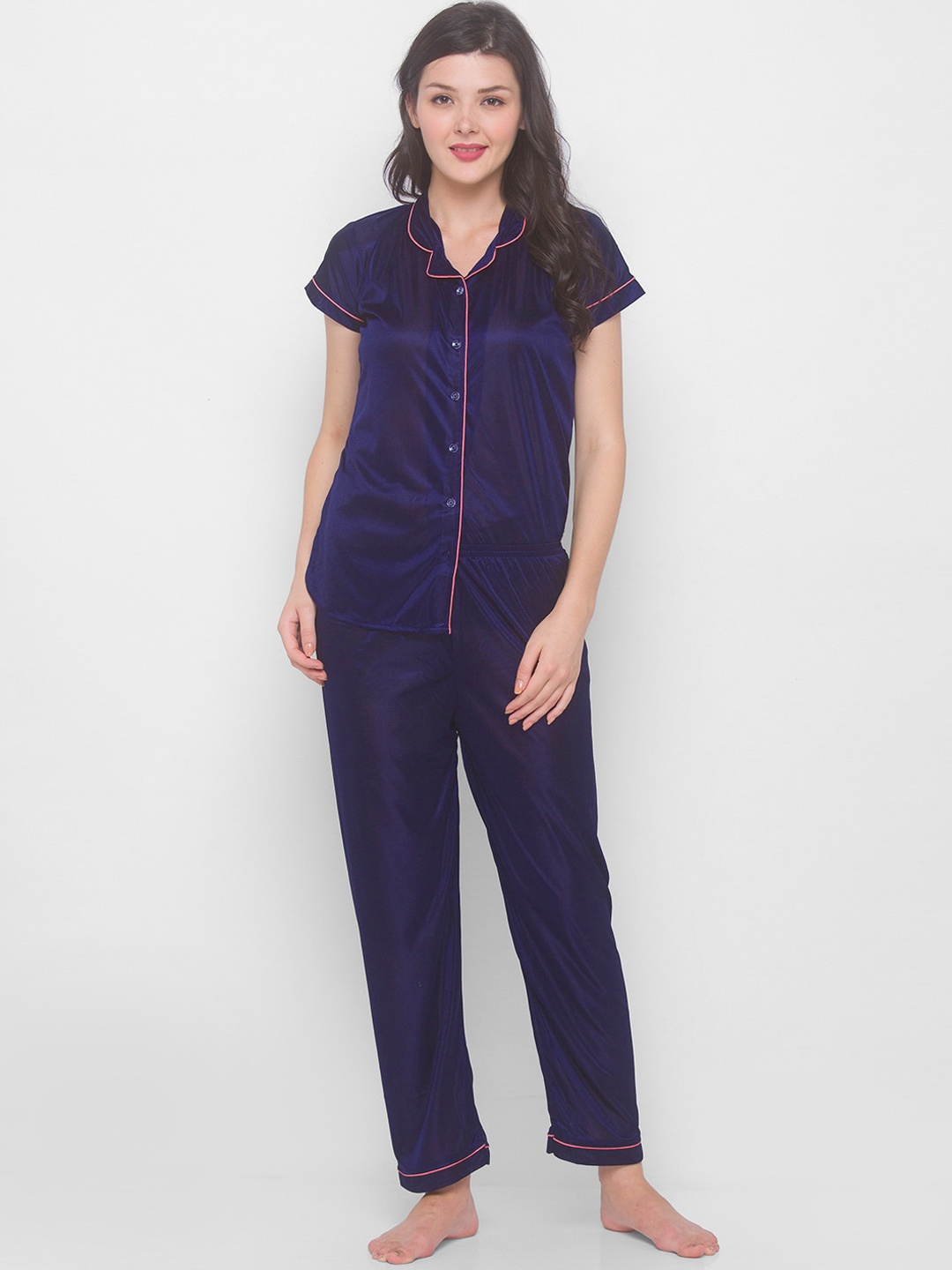 

AV2 Women Navy Blue & Pink Night suit
