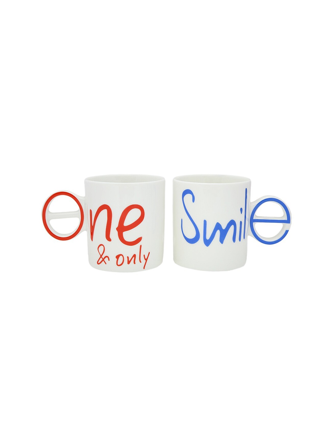 

BonZeaL Set Of 2 White & Red Hand Painted Printed Ceramic Matte Cups