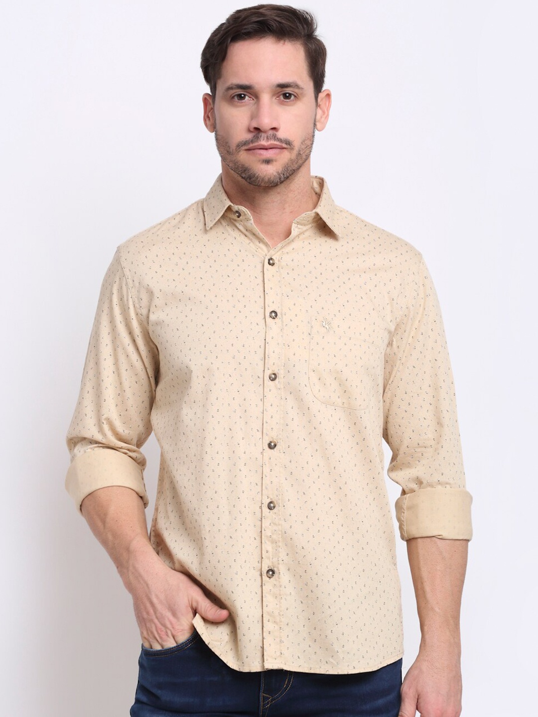 

Cantabil Men Khaki Printed Casual Shirt