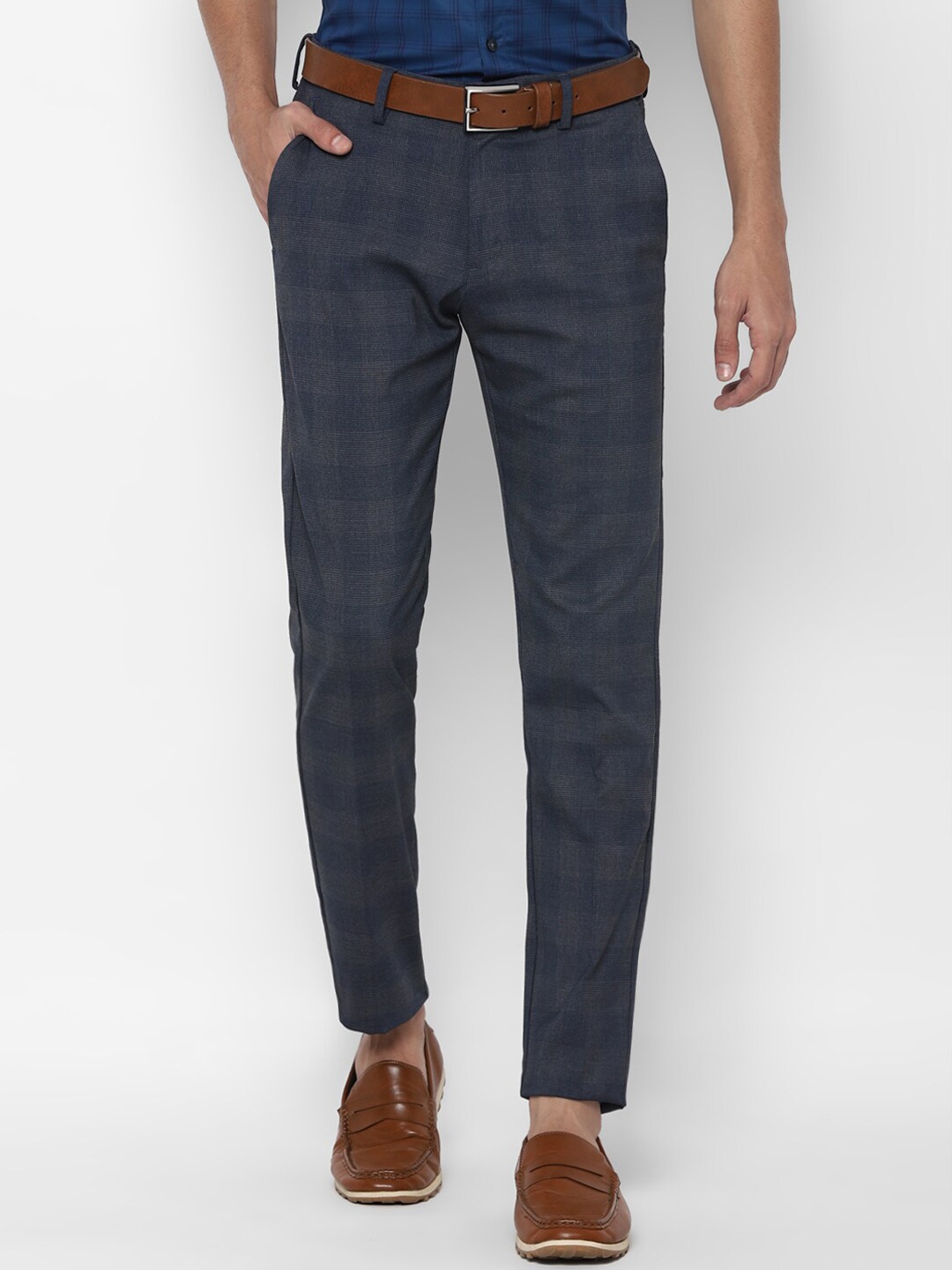 

Allen Solly Men Navy Blue Checked Slim Fit Cotton Trousers