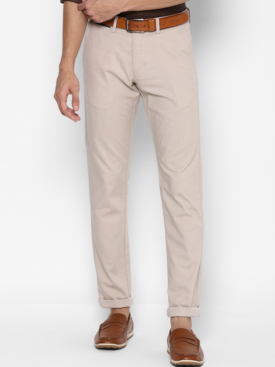 

Allen Solly Men Beige Textured Slim Fit Chinos Trousers