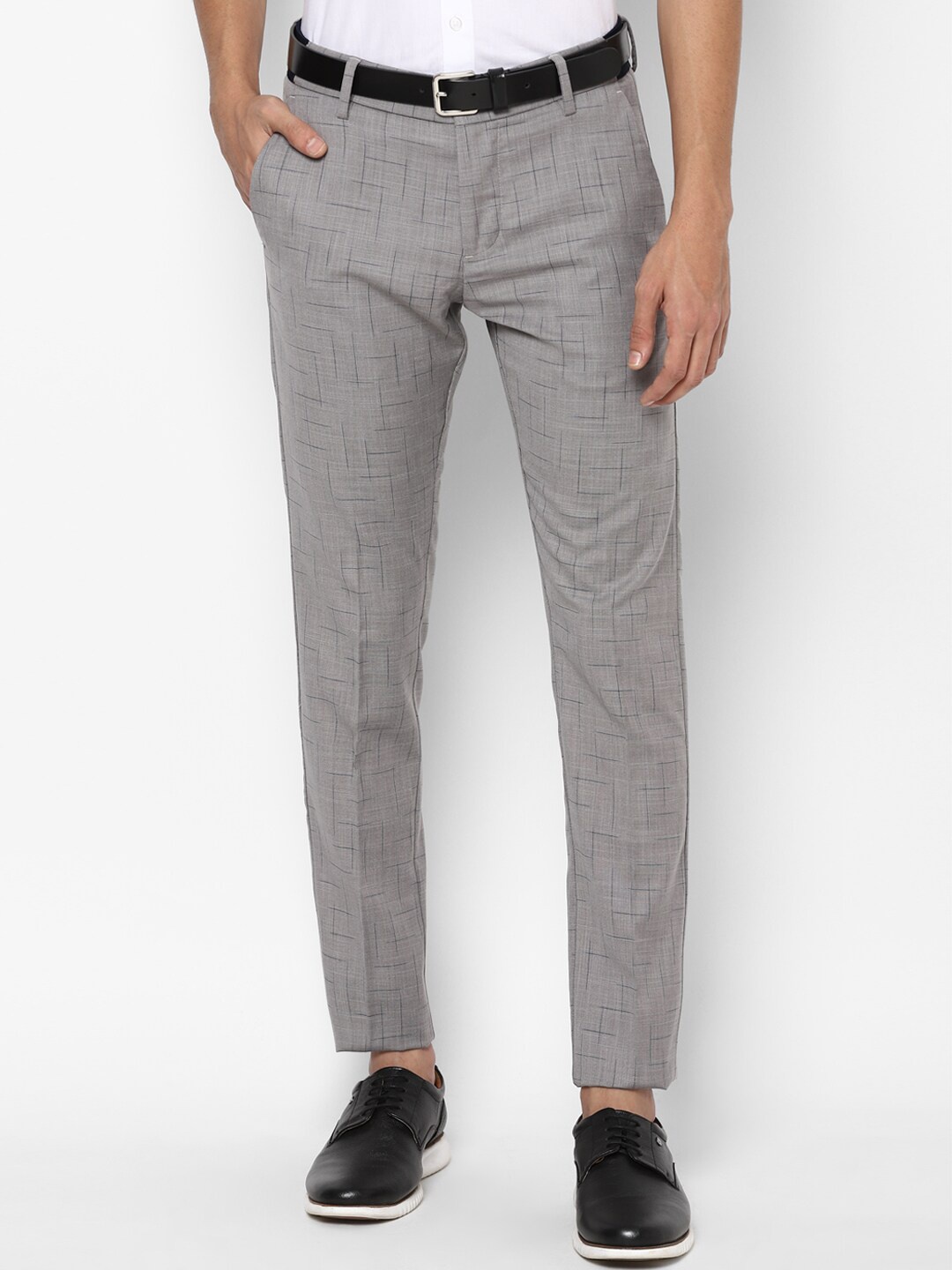 

Allen Solly Men Grey Textured Checked Slim Fit Trousers