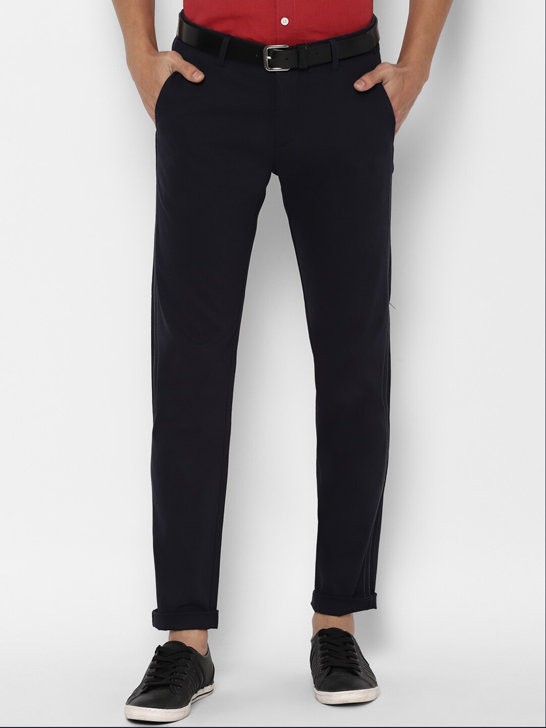 

Allen Solly Sport Men Navy Blue Solid Slim Fit Trousers
