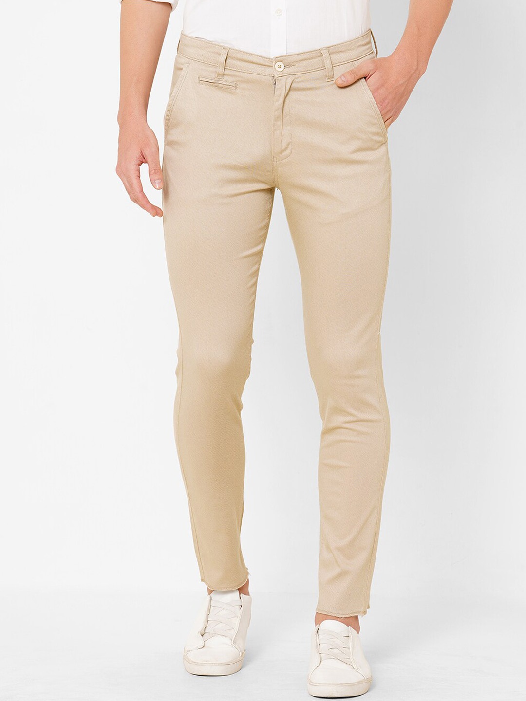 

Solemio Men Beige Easy Wash Chinos Trousers
