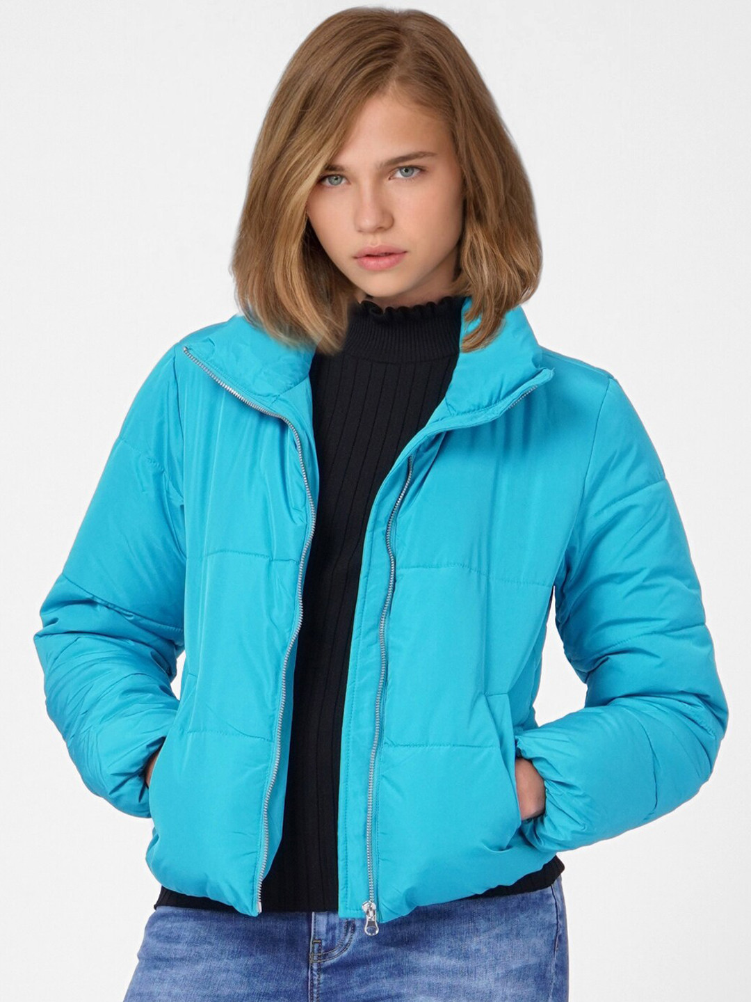 

ONLY Women Blue Crop Puffer Jacket