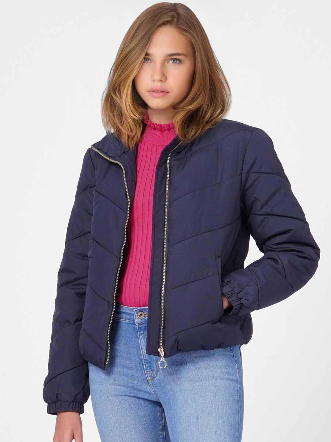 

ONLY Women Navy Blue Solid Puffer Jacket