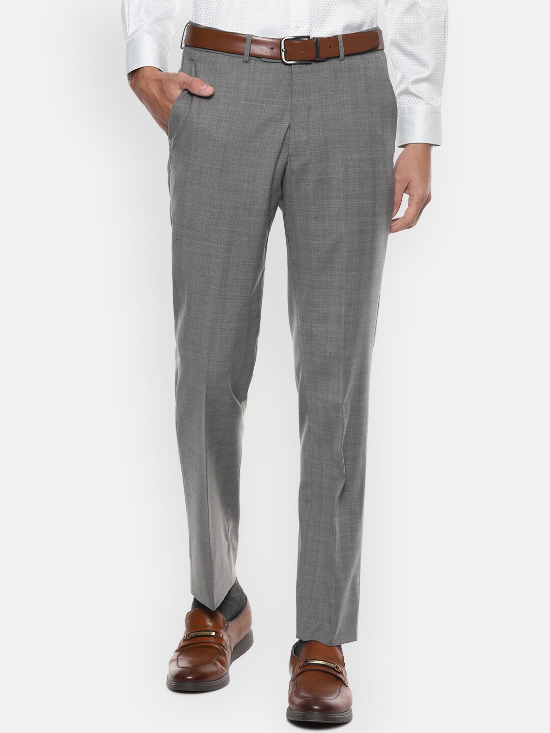 

Luxure by Louis Philippe Men Grey Checked Slim Fit Trousers