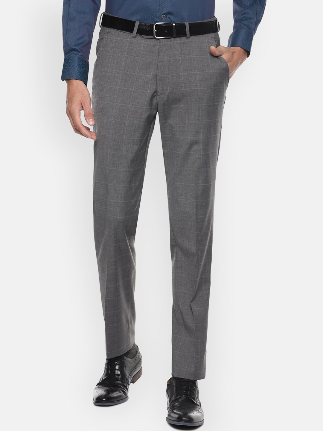 

Luxure by Louis Philippe Men Grey Checked Slim Fit Trousers