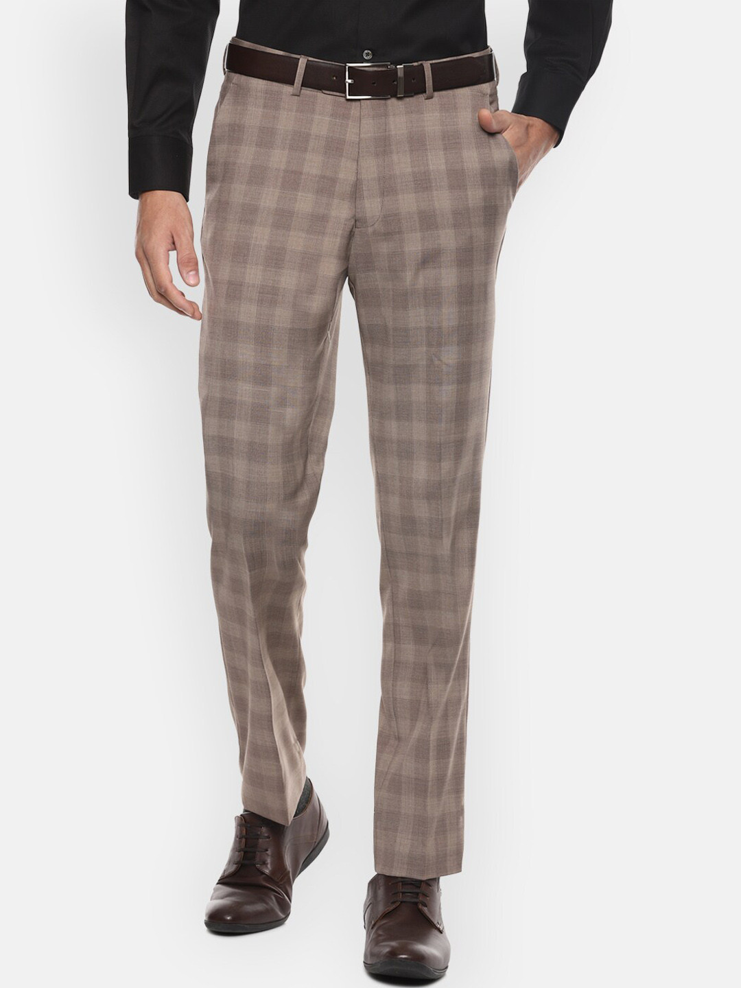 

Luxure by Louis Philippe Men Brown Checked Slim Fit Trousers