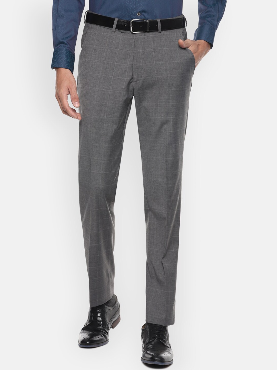 

Luxure by Louis Philippe Men Grey Checked Slim Fit Formal Trousers