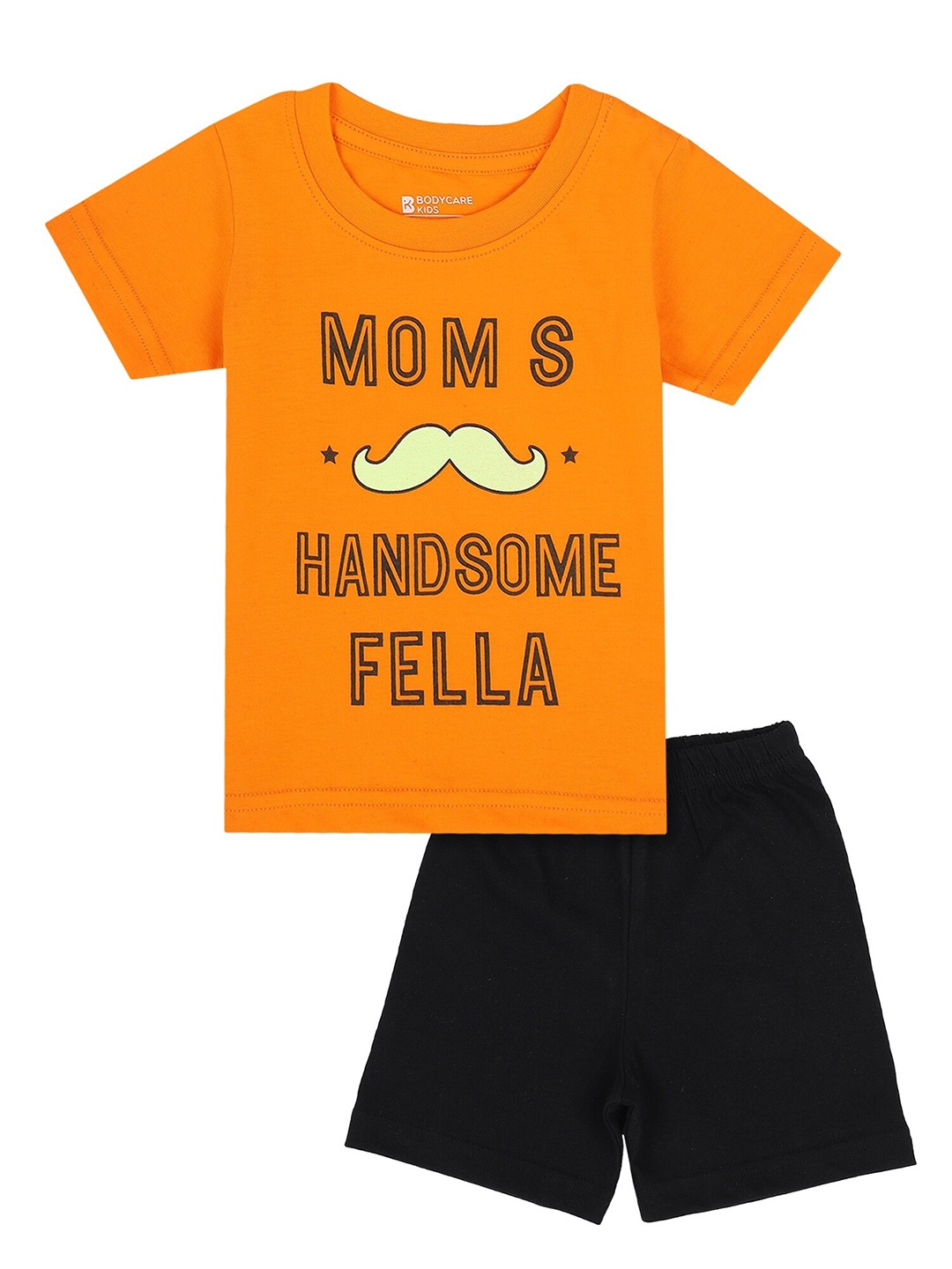 

Bodycare Kids Boys Black & Orange Printed Pure Cotton T-shirt with Shorts