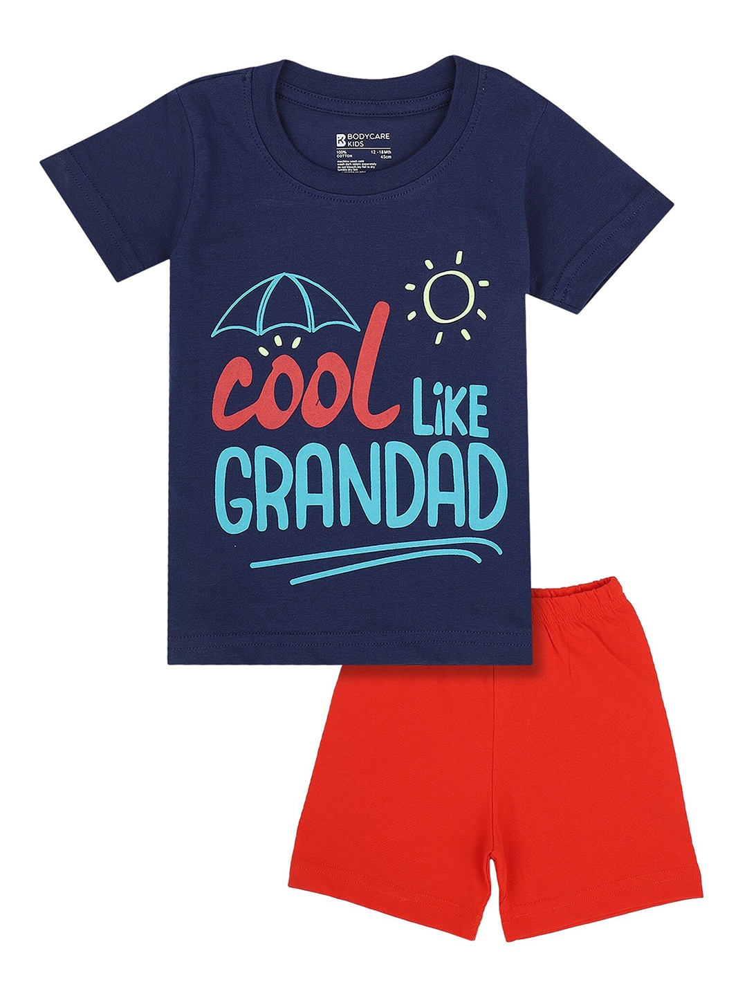 

Bodycare Kids Boys Navy Blue & Red Printed Pure Cotton T-Shirt With Shorts