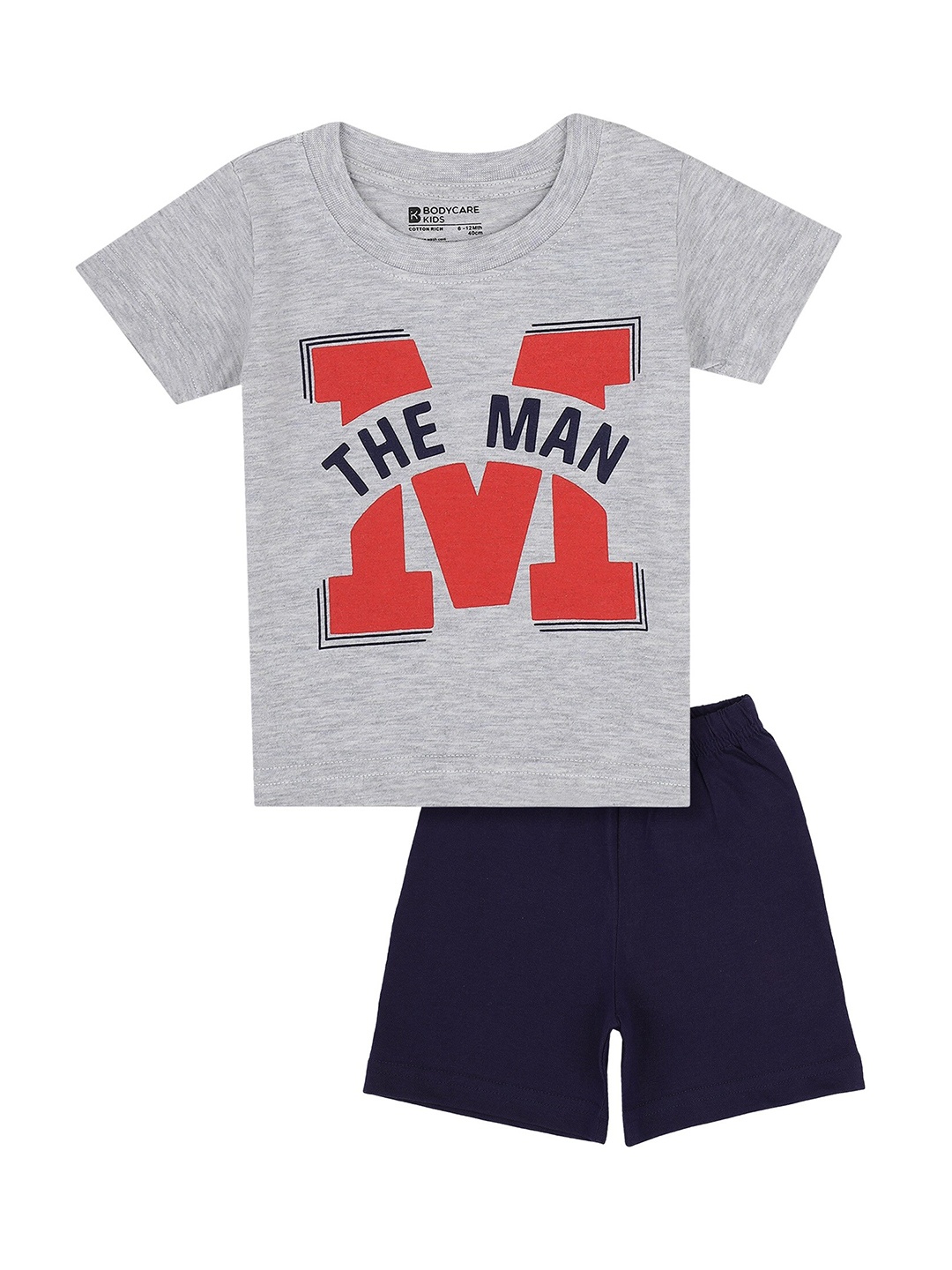 

Bodycare Kids Boys Grey & Navy Blue Printed T-shirt with Shorts