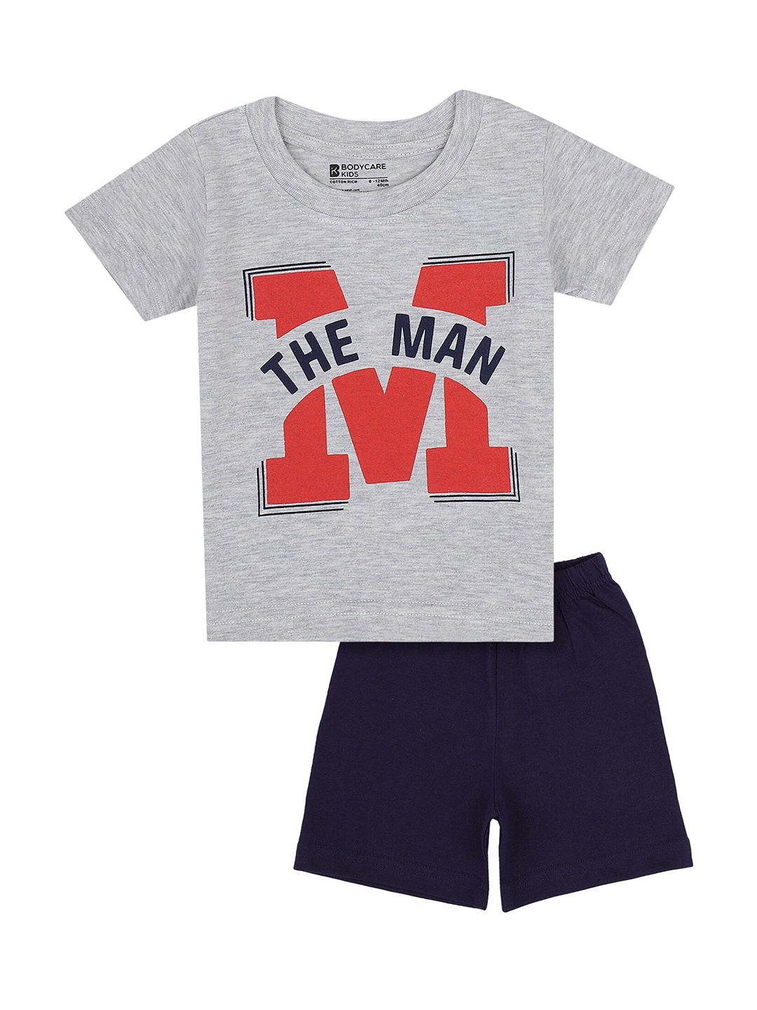 

Bodycare Kids Boys Navy Blue & Grey Printed Cotton T-shirt with Shorts