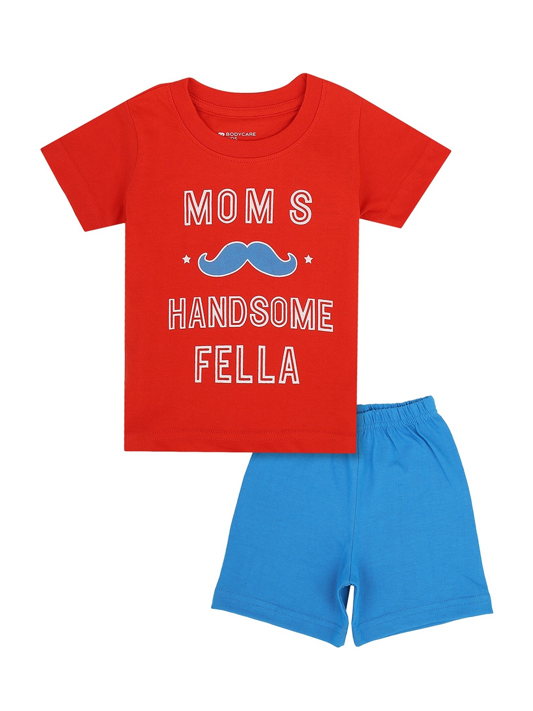 

Bodycare Kids Boys Blue & Red Printed Pure Cotton T-Shirt With Shorts