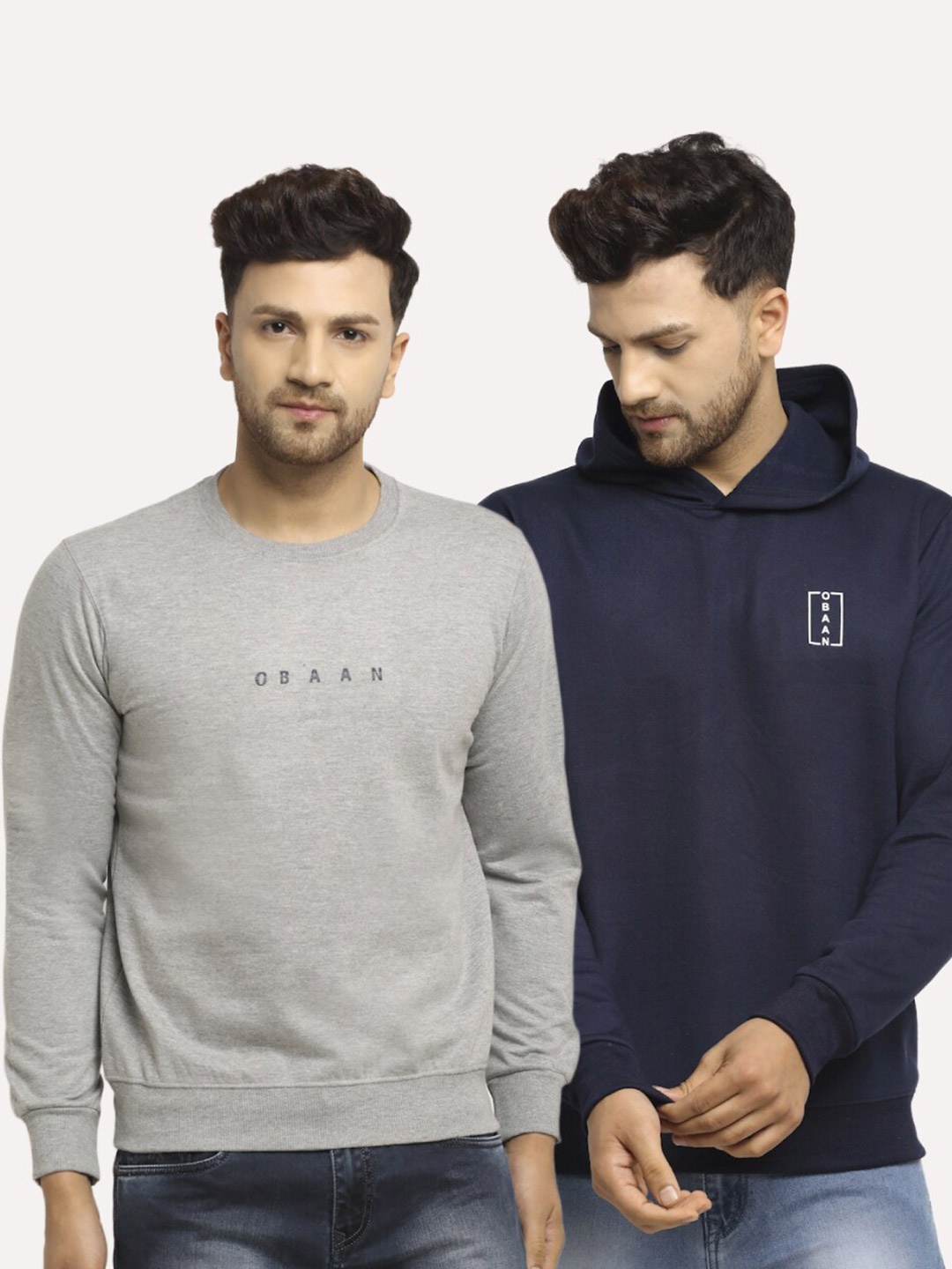 

Obaan Men Pack of 2 Navy Blue & Grey Sweatshirt