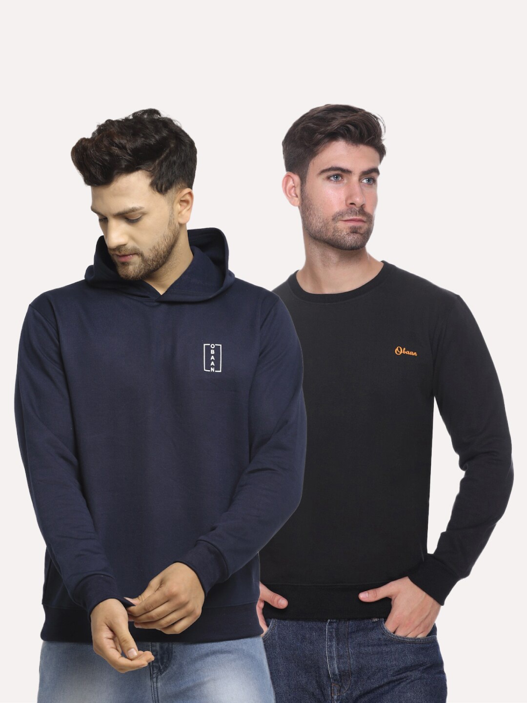 

Obaan Men Black & Navy Blue Pack Of 2 Fleece Hooded Sweatshirts