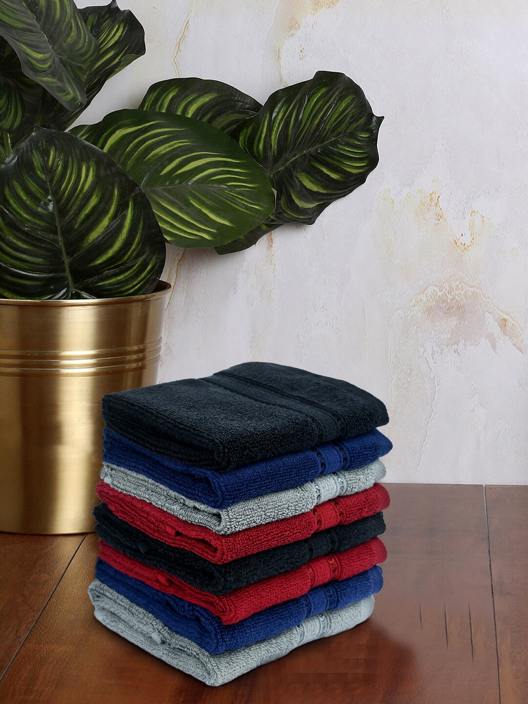 

Turkish Bath Set of 8 Solid 500 GSM Pure Cotton Face Towels, Red