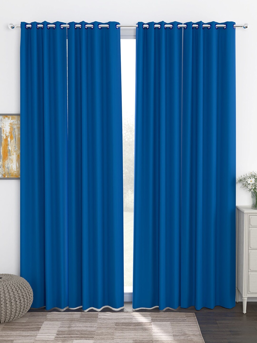 Story@home Blue Set of 4 Black Out Long Door Curtain