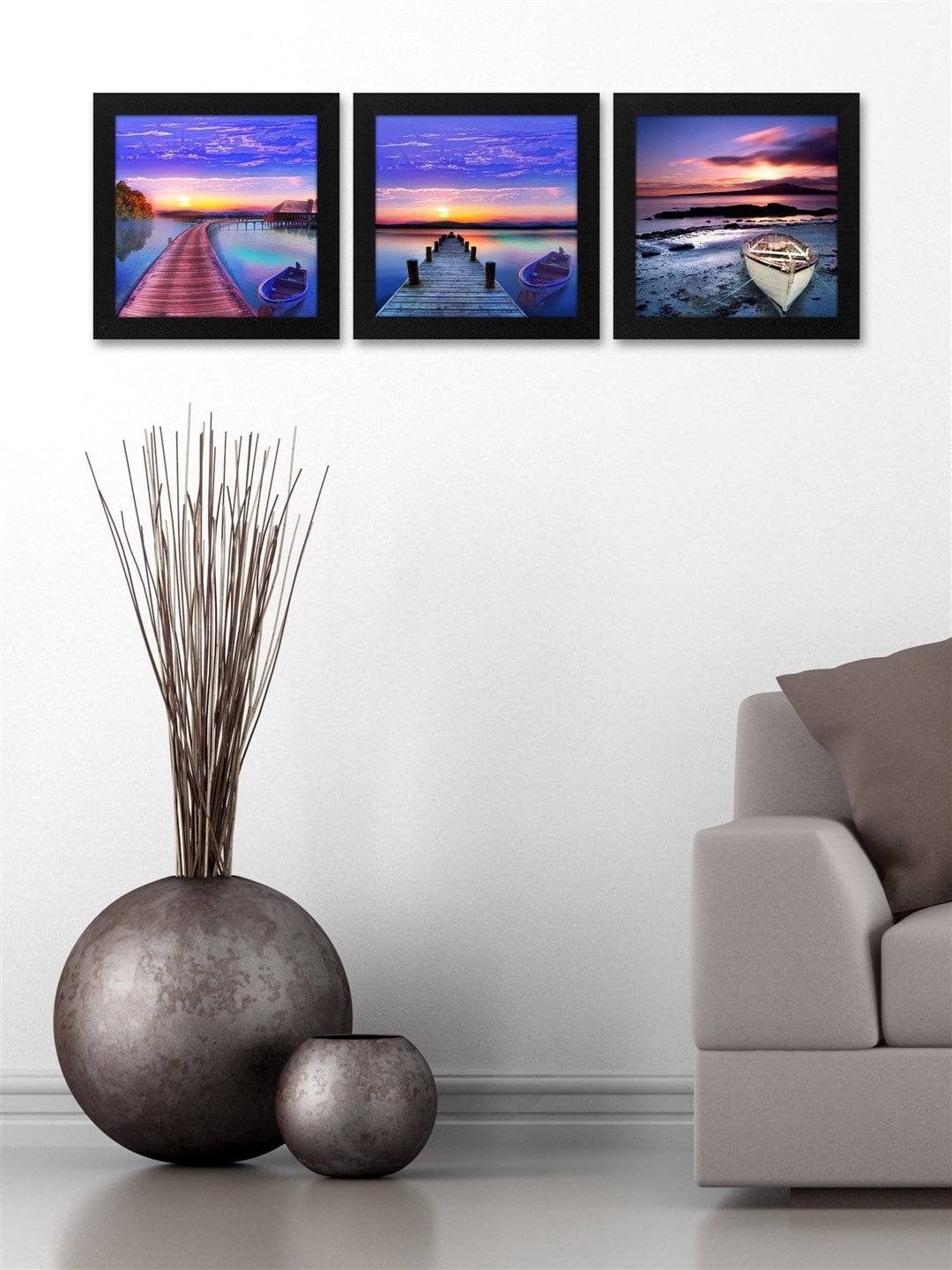 

Story@home Set Of 3 Digital Printed Painting Framed Wall Arts, Blue