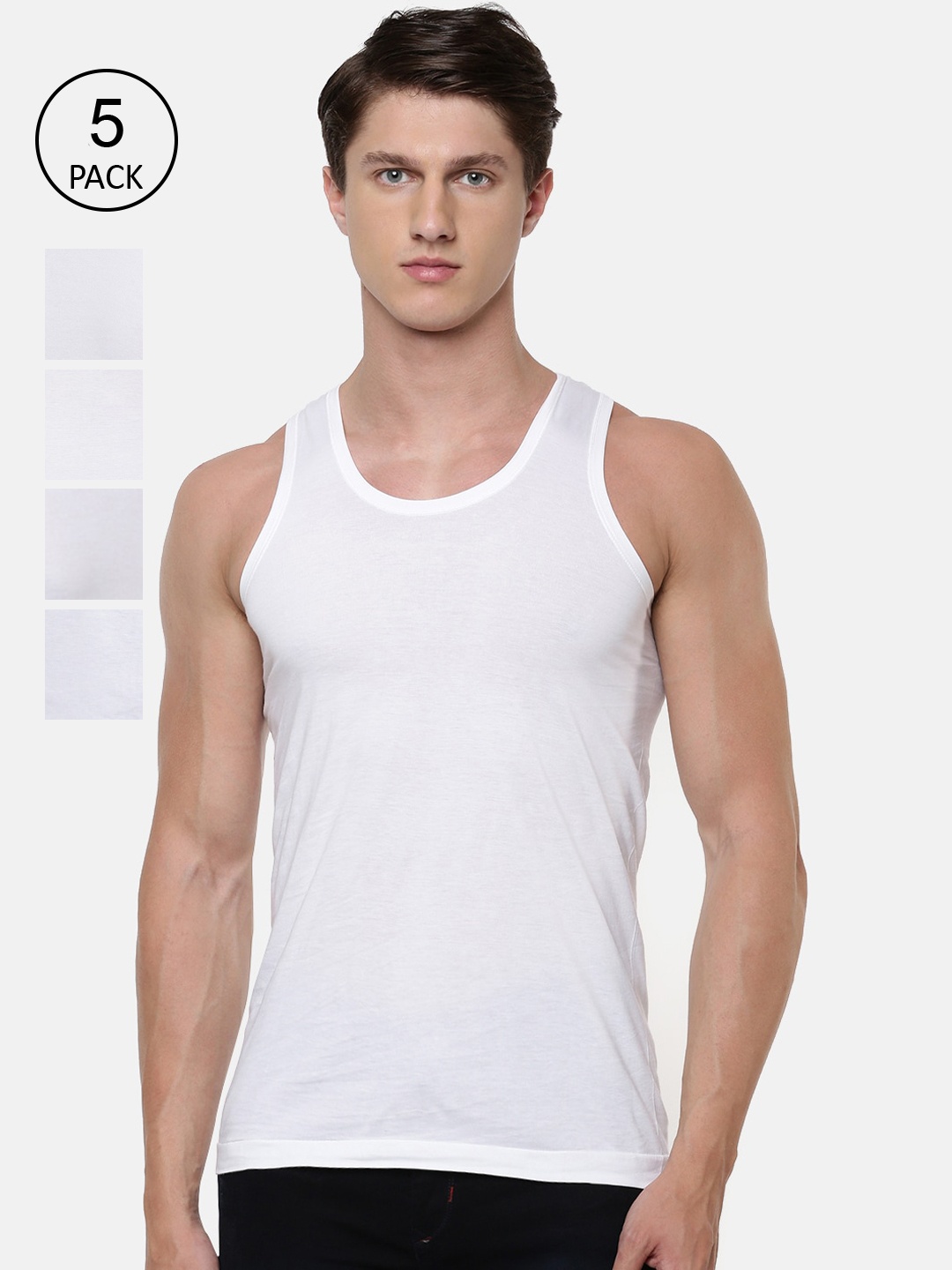 

Ramraj Men Pack Of 5 White Solid Pure Cotton Innerwear Vests