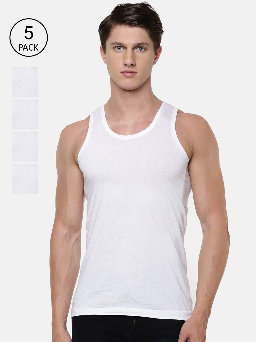 

Ramraj Men Pack Of 5 White Solid Pure Cotton Innerwear Vests