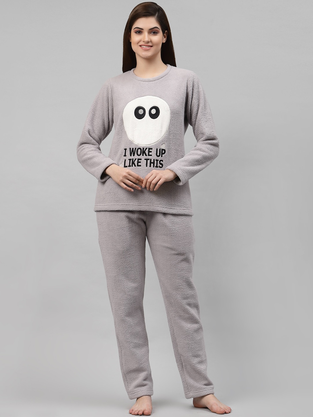 

Sweet Dreams Women Grey & White Textured Night suit