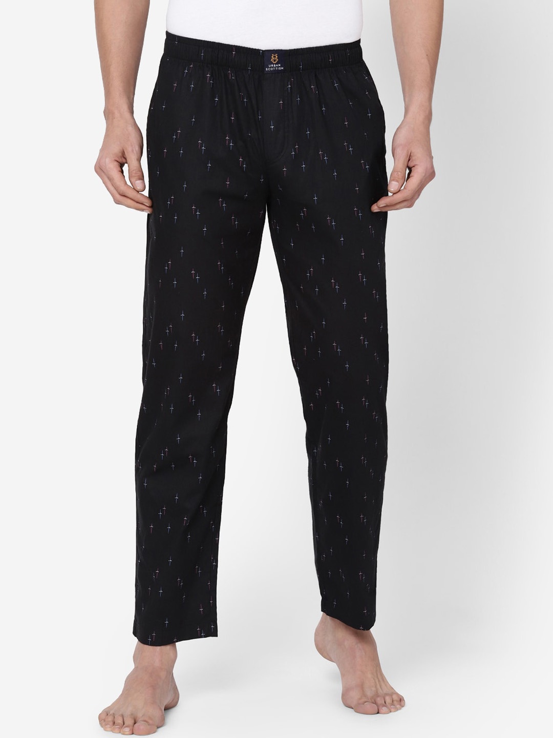 

URBAN SCOTTISH Men Black Printed Pure Cotton Lounge Pants