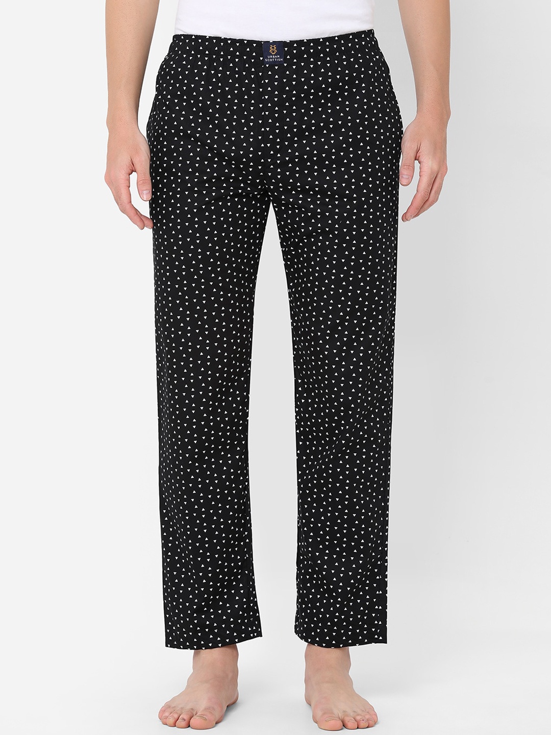 

URBAN SCOTTISH Men Black & White Printed Pure Cotton Lounge Pants