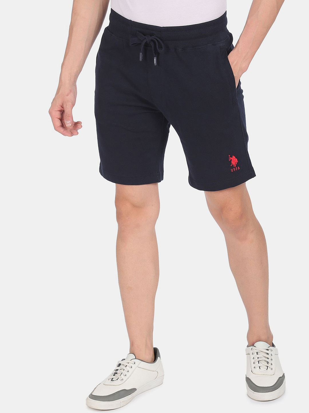 

U S Polo Assn Men Blue Cotton Blend Sports Shorts
