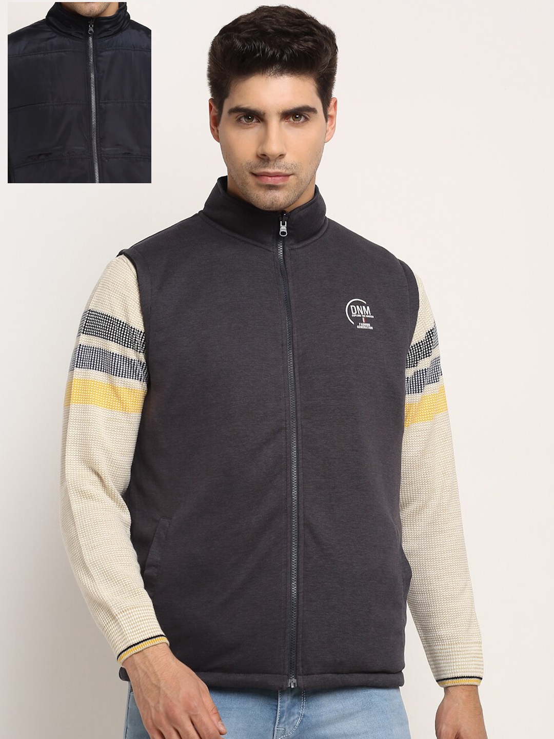 

Cantabil Men Grey Camouflage Colourblocked Sporty Jacket with Patchwork