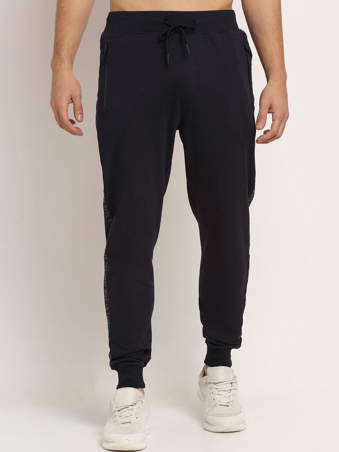 

Cantabil Men Navy Blue Solid Pure Cotton Joggers