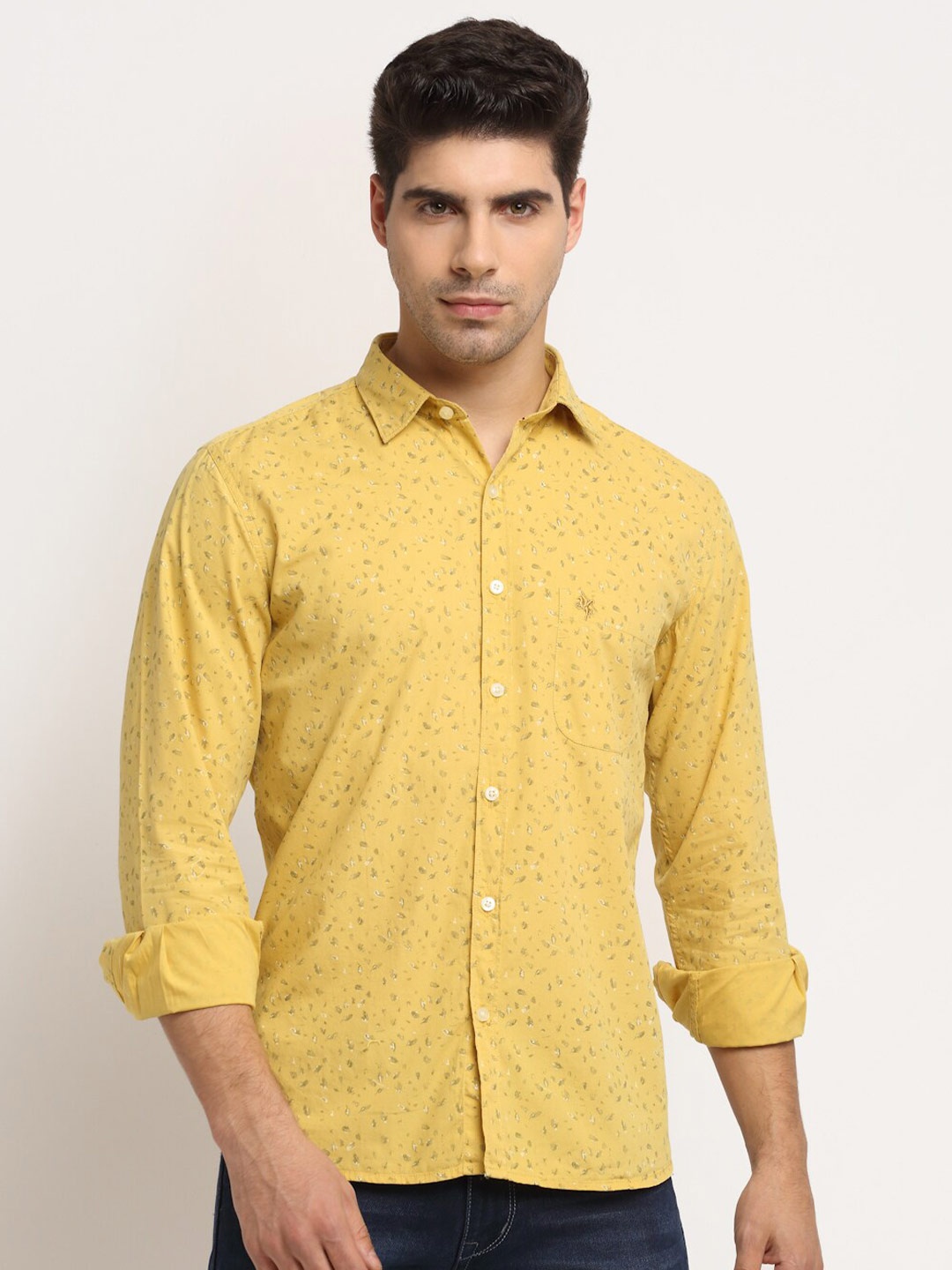 

Cantabil Men Yellow Micro Printed Cotton Casual Shirt