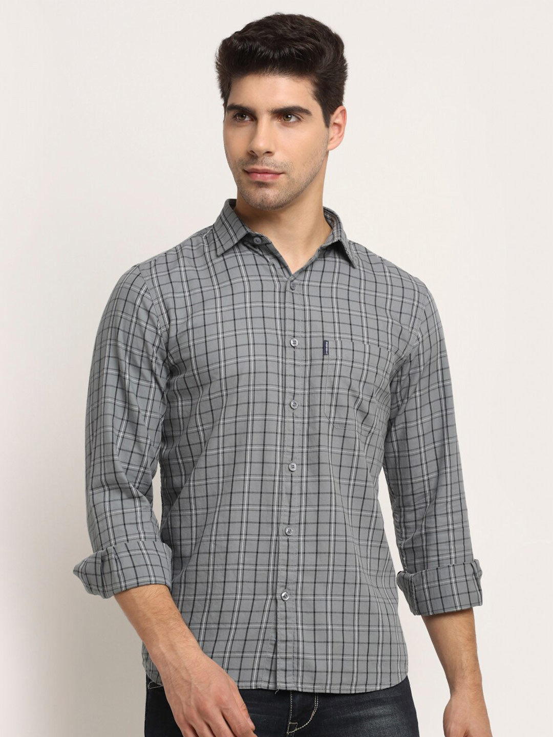 

Cantabil Men Grey Checked Casual Shirt