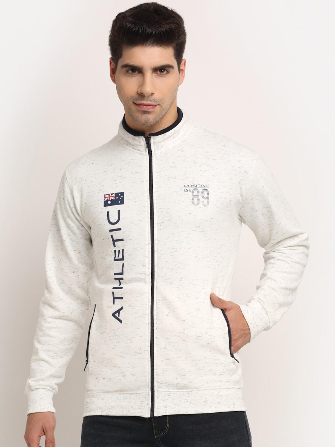 

Cantabil Men Off White & Navy Blue Printed Tailored Jacket