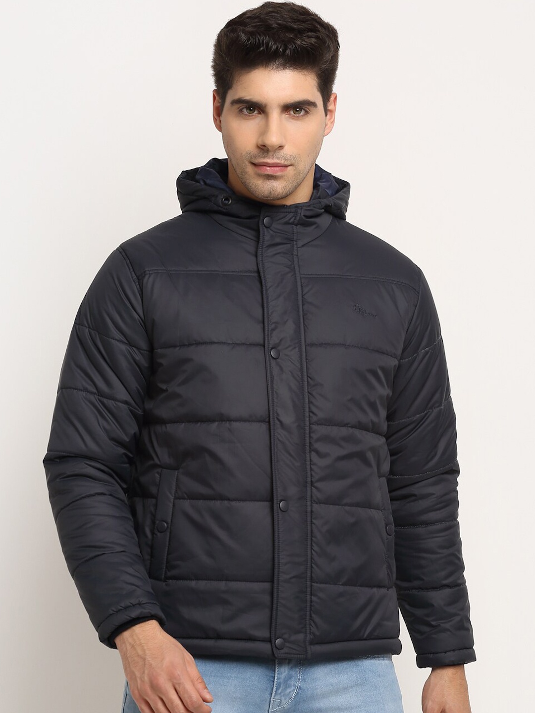 

Cantabil Men Navy Blue Solid Padded Jacket