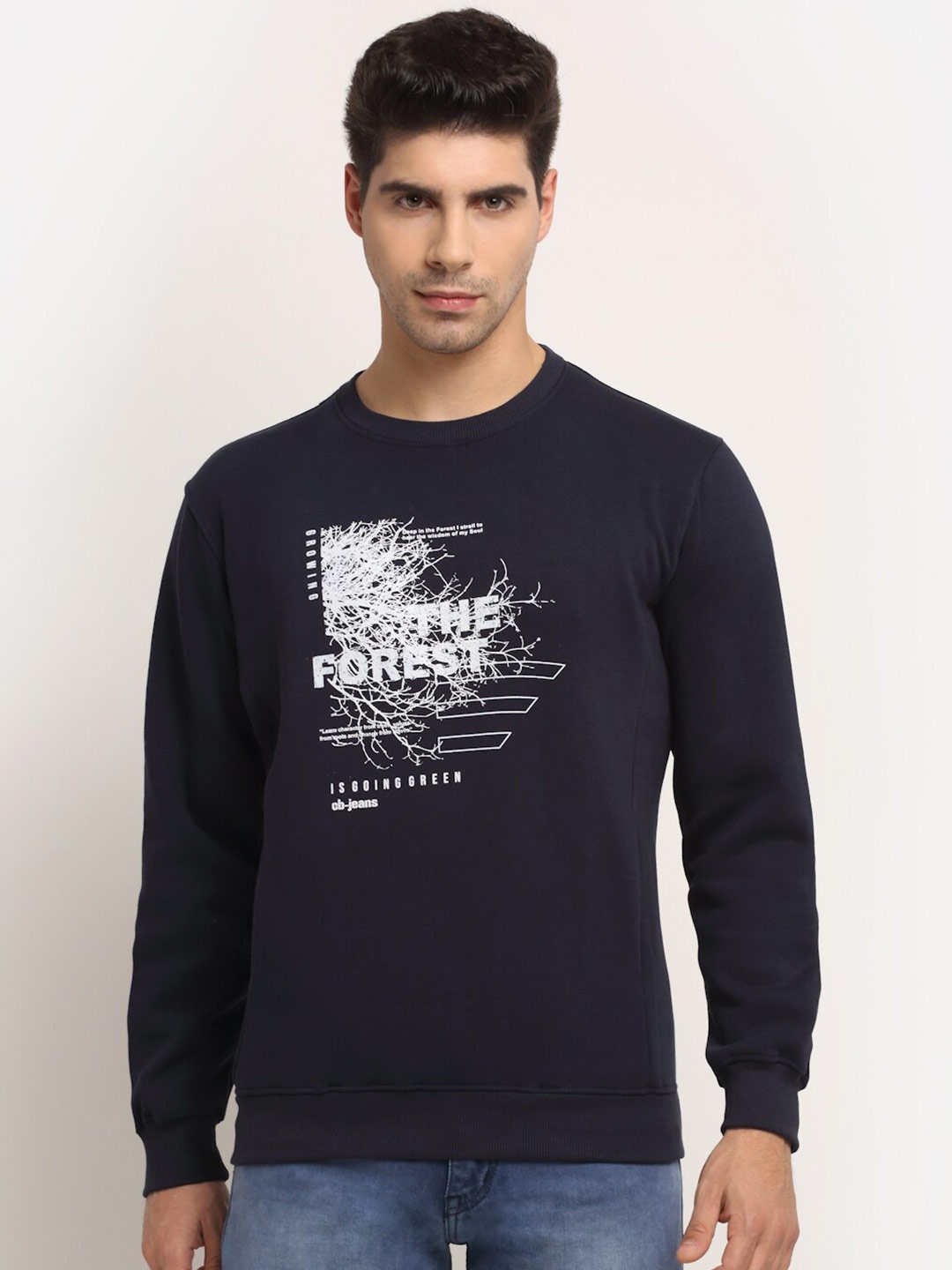 

Cantabil Men Navy Blue Typography Printed Fleece Sweatshirt