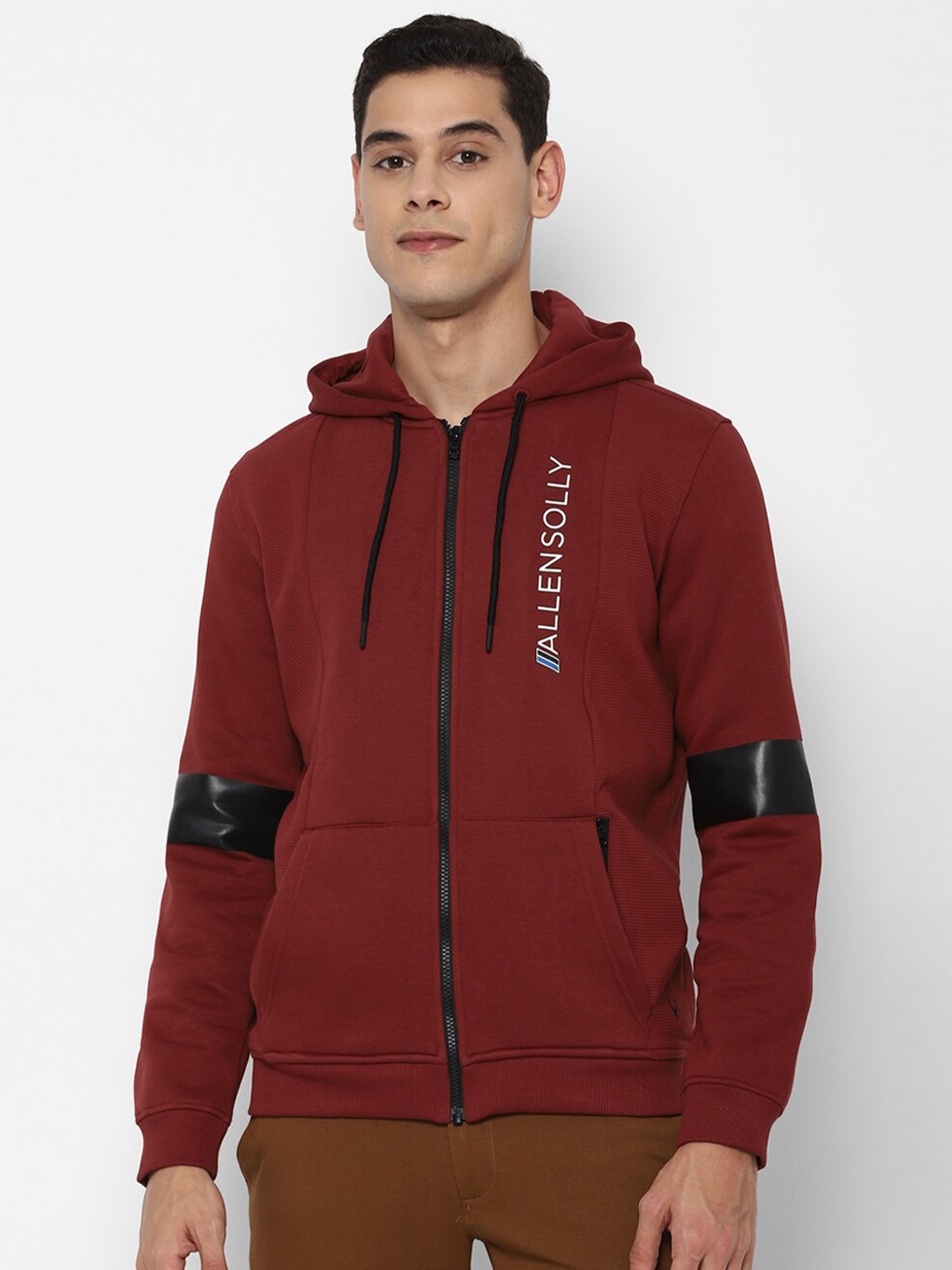 

Allen Solly Men Maroon Pure Cotton Hooded Sweatshirt