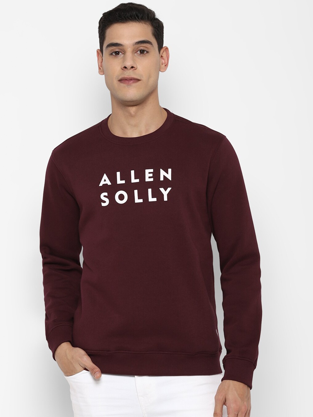 

Allen Solly Men Maroon Brand Logo Printed Cotton Sweatshirt