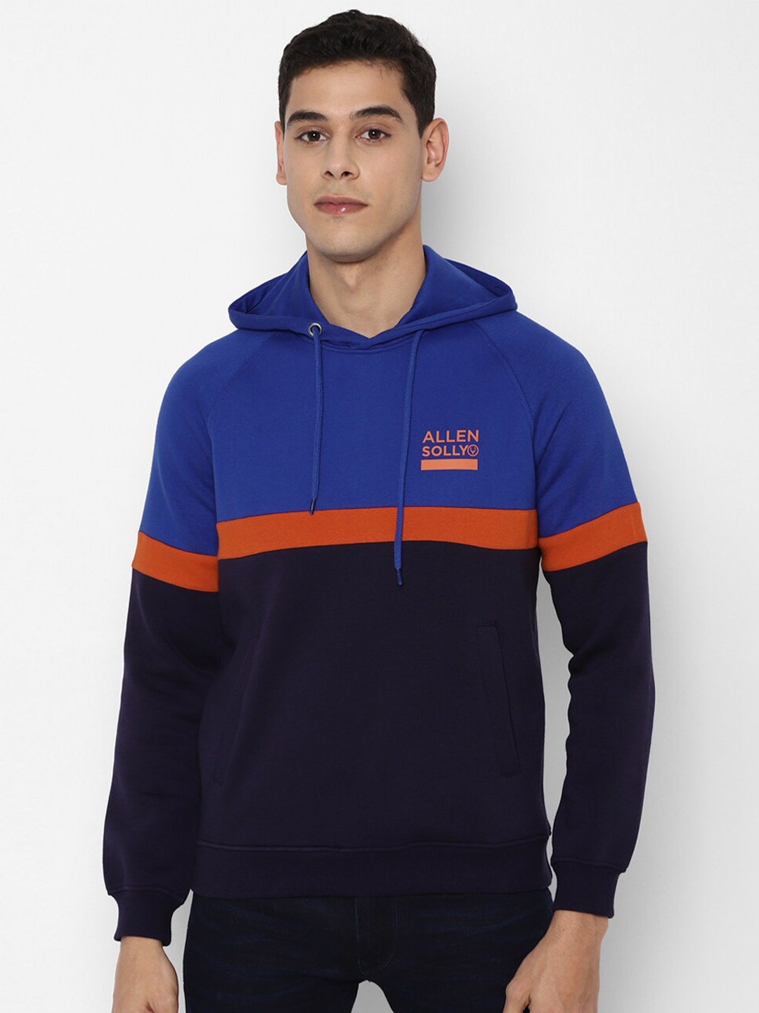 

Allen Solly Men Navy Blue Colourblocked Hooded Sweatshirt
