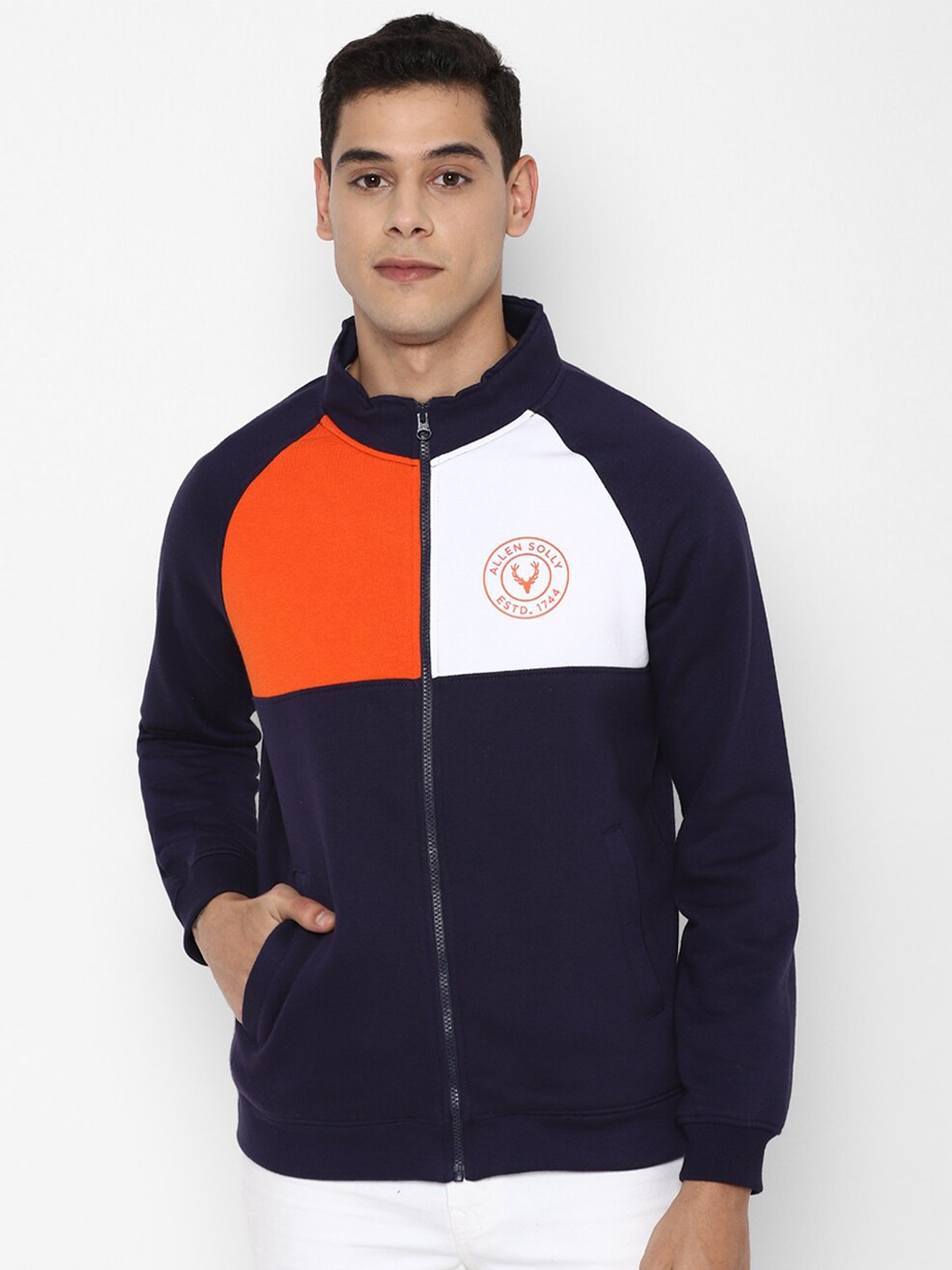 

Allen Solly Men Navy Blue Colourblocked Sweatshirt