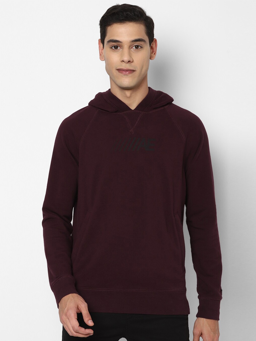 

AMERICAN EAGLE OUTFITTERS Men Burgundy Solid Hooded Sweatshirt