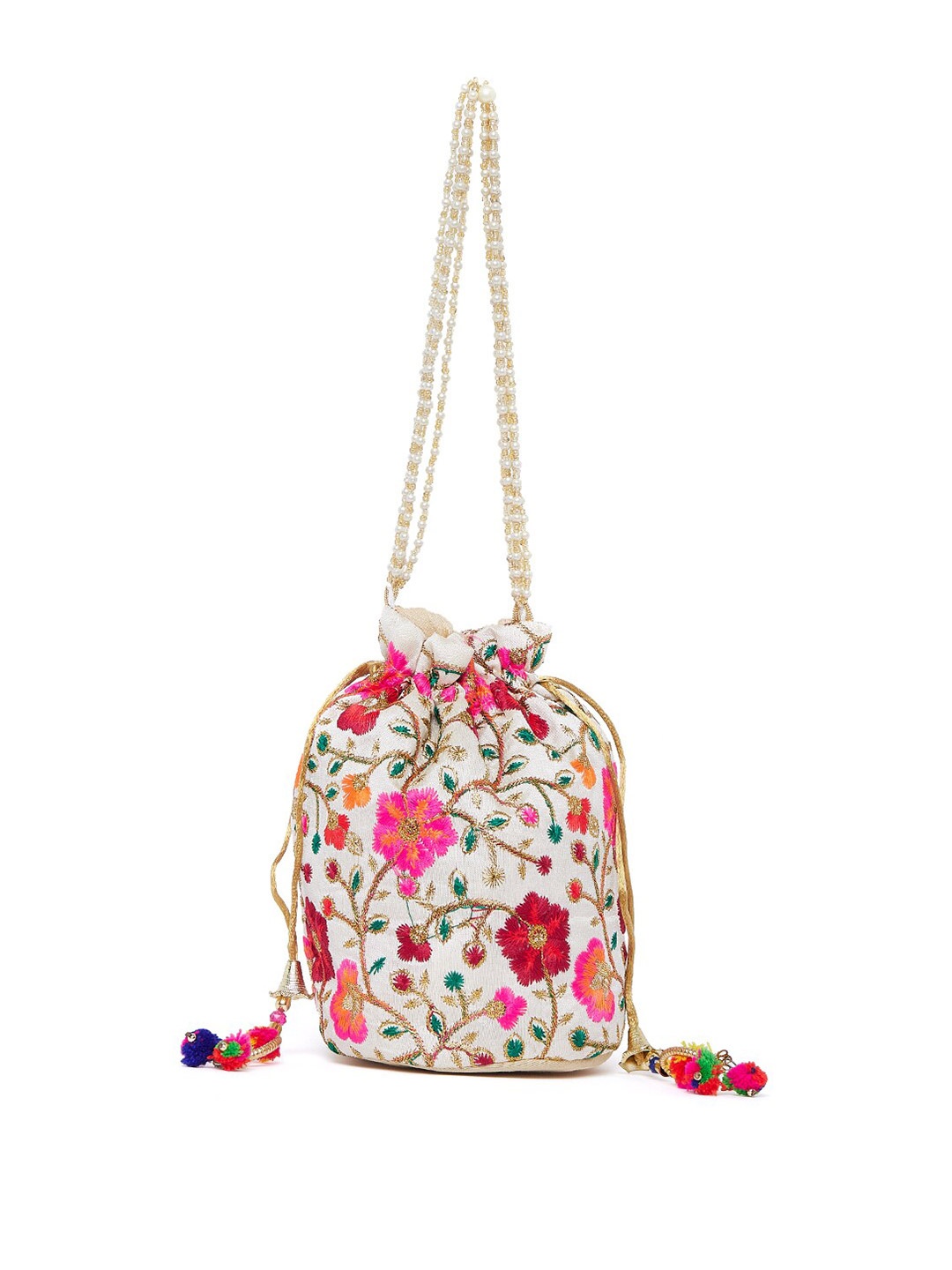 

Athena White & Pink Embroidered Potli Clutch